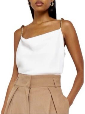 River Island Nordstrom White Cowl-Neck Camisole with Gold Chain Straps